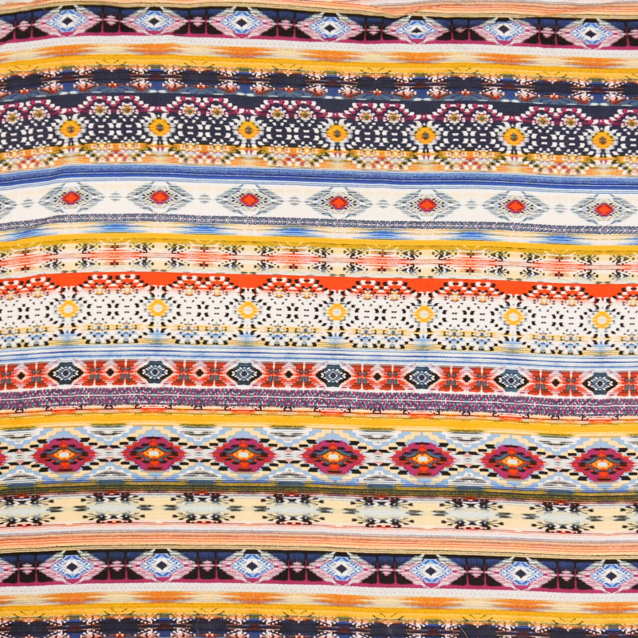 Blue-Yellow-Multi Rayon Ikat Printed Challis Woven Fabric By the Yard